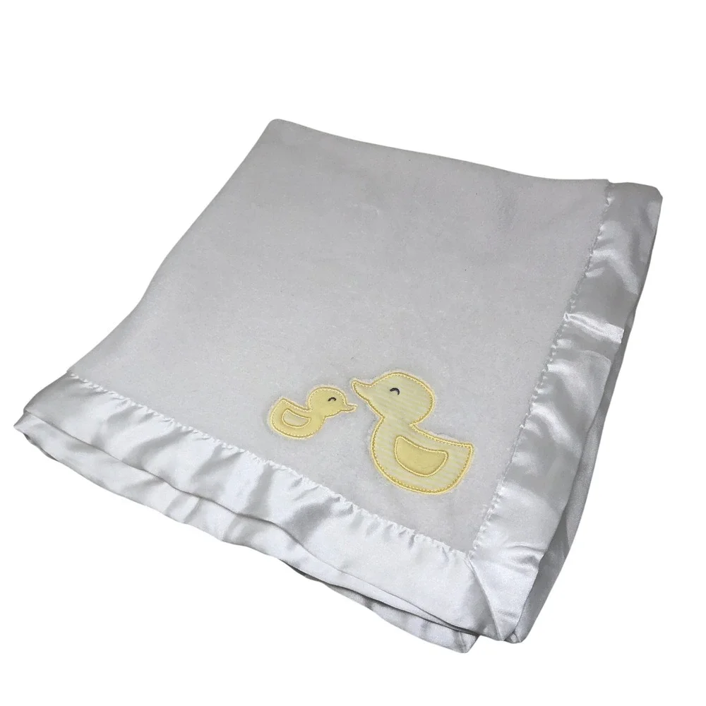 Carter's Baby Blanket White Yellow Duck Satin Trim Fleece Plush Lovey